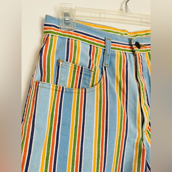Vtg Not Guilty USA Colorful Striped Denim High Waist Shorts - Picture 2 of 5